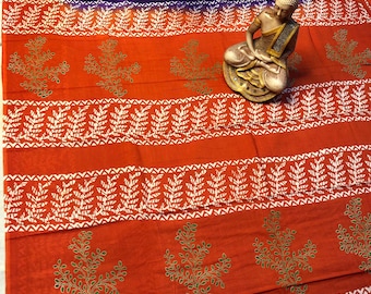 Pure Mulmul Cotton Saree | Hand Discharge Block Printed Saree with Blouse | Soft Lightweight Summer Cotton Saree | Artisan Hand-Block Wrap