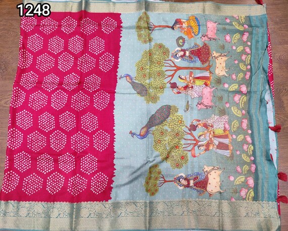 Muga Silk Saree, Handloom Kalamkari Flower, Patola Wedding Saree