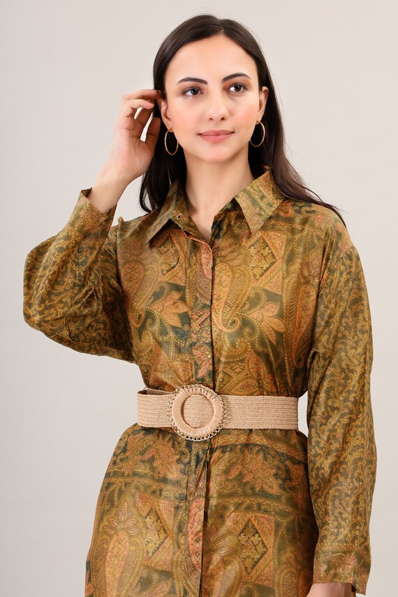 Handmade Silk Boho Maxi Dress: Psychedelic Print, One Size