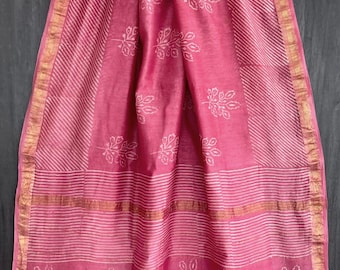 Rose Pink Maheshwari Silk Cotton Saree | Floral Block Print | Indian Handloom Sari