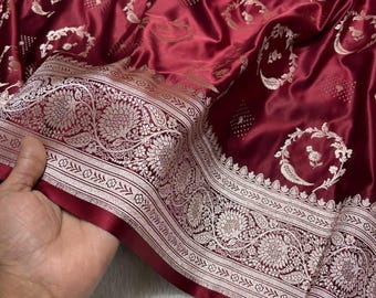 Designer Moon Certified Mashru Katan Zari Silk Saree, Handloom Banarasi Weave Sari Masterpiece