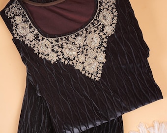 Hand-Embroidered Black Velvet Set | Zardozi Party Outfit