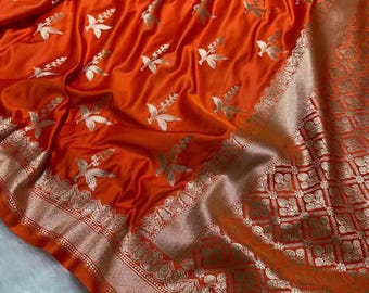 Mashru Katan Zari Silk Saree, Handloom Banarasi Weaving
