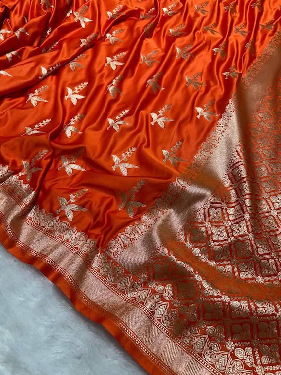 Mashru Katan Zari Silk Saree, Handloom Banarasi Weaving