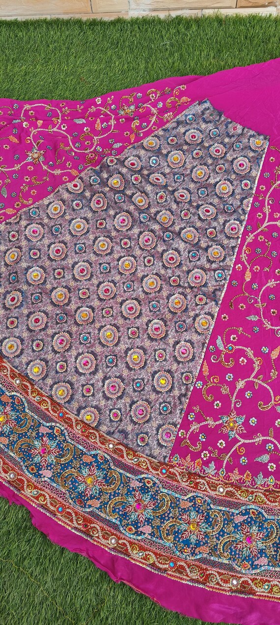 Peacock Unstitched zardozi heavy embroidered Raw silk , Kardan blend, Mukesh zardozi work Sabyasachi Inspired wedding bridal lehenga.