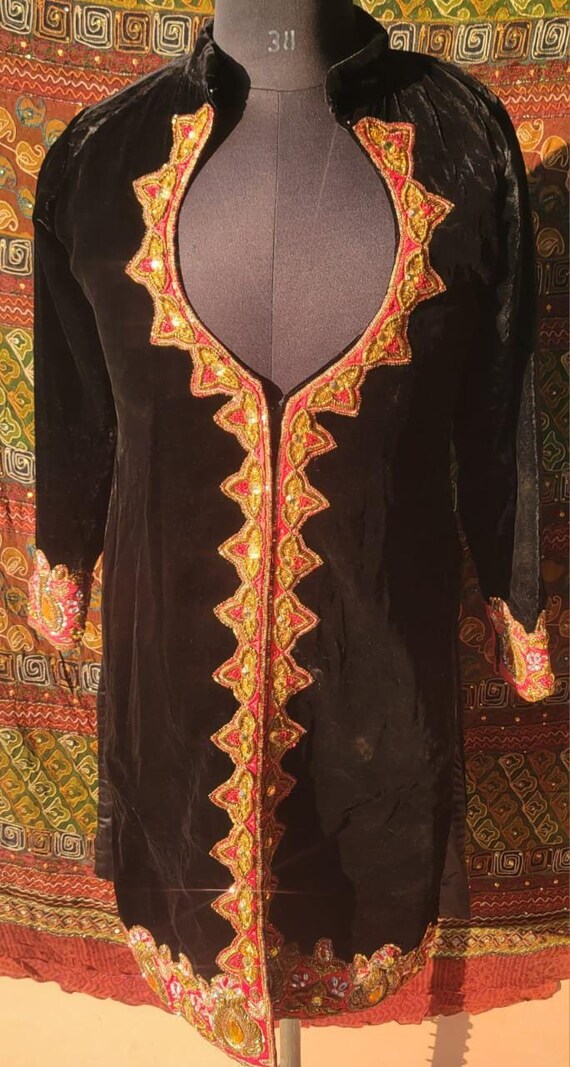 Vintage Zardozi Velvet Gilet, Hand Embroidered Beaded Jacket