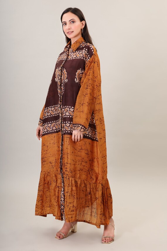 Handmade Silk Maxi Dress, Printed Boho Flare Dress