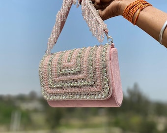 Handmade Beaded Bridal Potli Bag, Luxury Pearl Handle Clutch