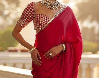 Extraordinary Handcrafted Banglori Silk Saree, Magnificent Bollywood Mirror Work Embroidery Lace Bordered Celebration Masterpiece