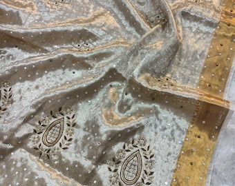 Resplendent Handloomed Metallic Tissue Brocade Silk Saree, Embellished Zardosi Paisley Bridal Sari Showstopper