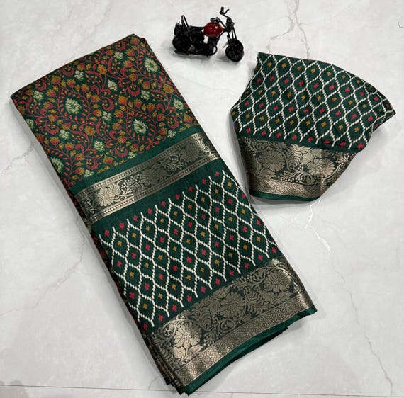 Chanderi Silk Saree, Handloom Kalamkari Floral Print, Zari Border