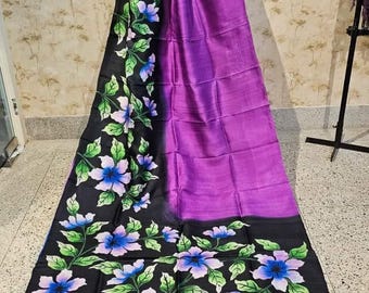 Handloom Katan Silk Saree, Bishnupur Block Print, Wedding Saree