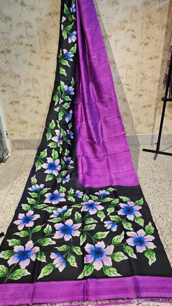 Handloom Katan Silk Saree, Bishnupur Block Print, Wedding Saree