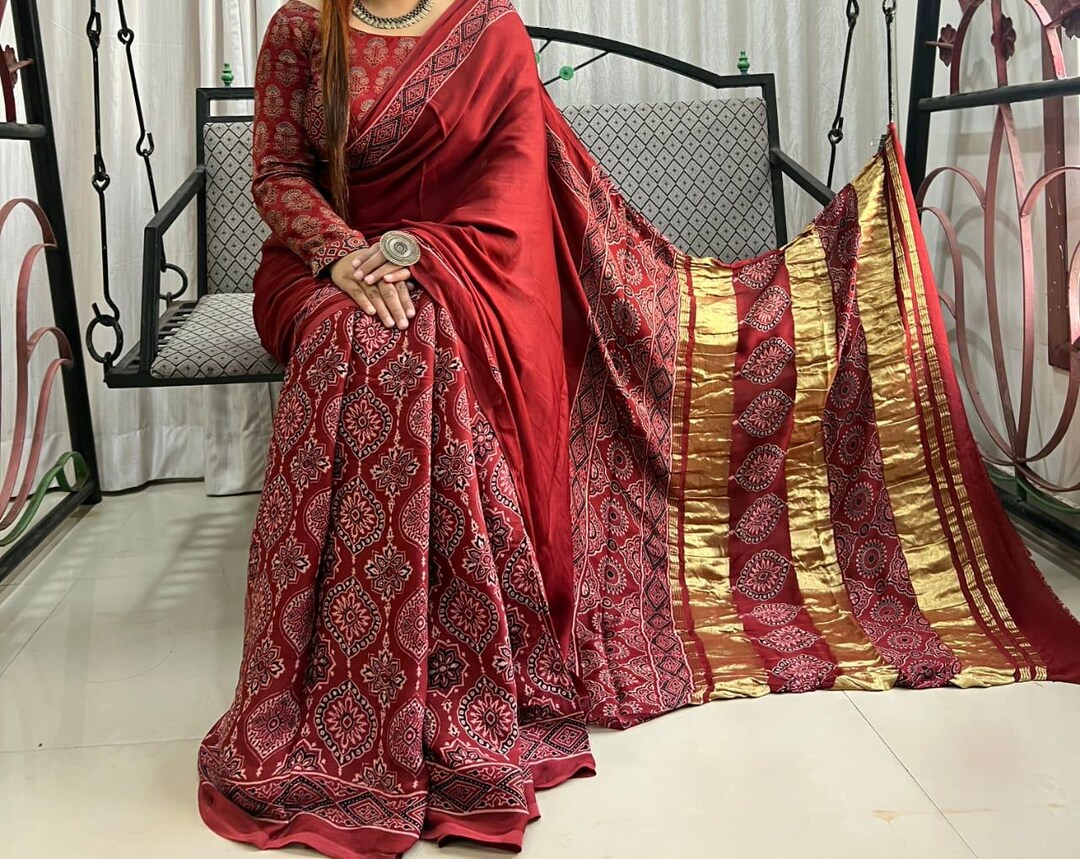 Barik Rai Moti Rai Soft Modal Silk Barik Rai Bandhej Saree | Traditional Aambadal Design ...