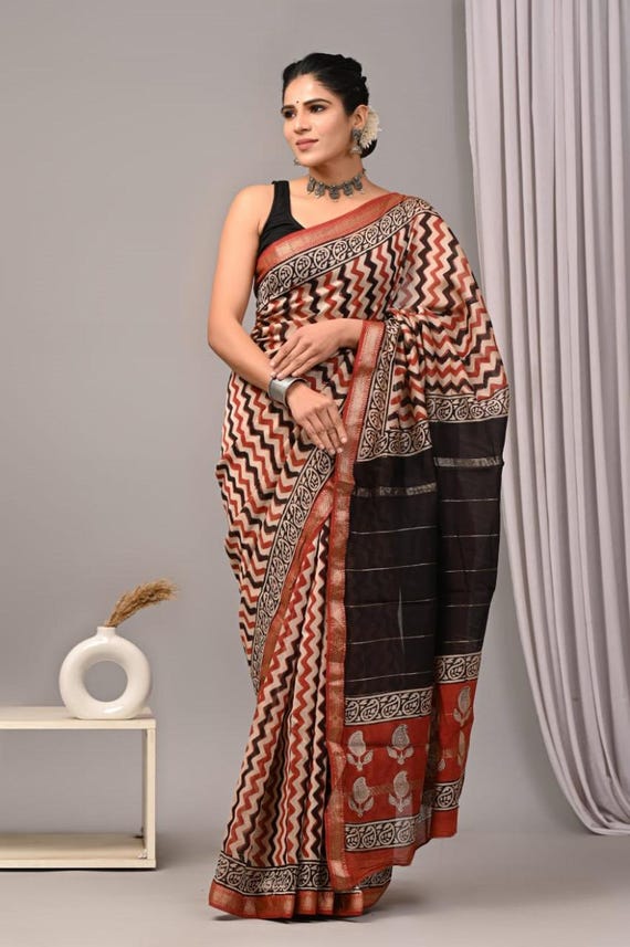 Handloom Maheshwari Silk Cotton Saree, Kalamkari Floral Print