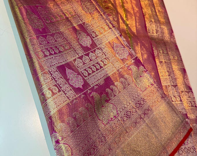 Featured listing image: 2 Gram Gold Kancheepuram Silk Saree: Handloom Zari Bridal Pattu