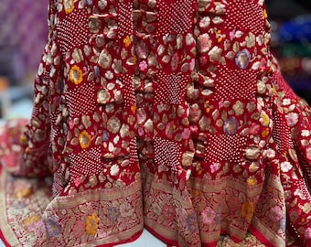 Heavy 80g Khadi Georgette Gharchola | Rai Bandhani & Minakari Kani Kadva Weave | Red