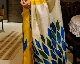 Handloom Katan Silk Saree, Bishnupur Block Print, Wedding Sona Ropa