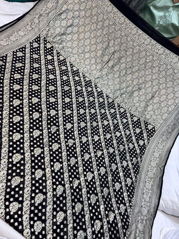 Handloom Khaddi Georgette Saree, Banarasi Silk Border
