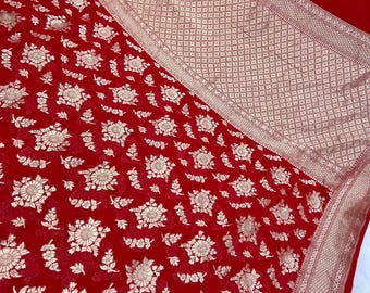 Handloom Banarasi Khaddi Georgette Saree, Silk Mark Certified