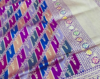 Handloom Katan Silk Wedding Saree, Banarasi Muniya Border