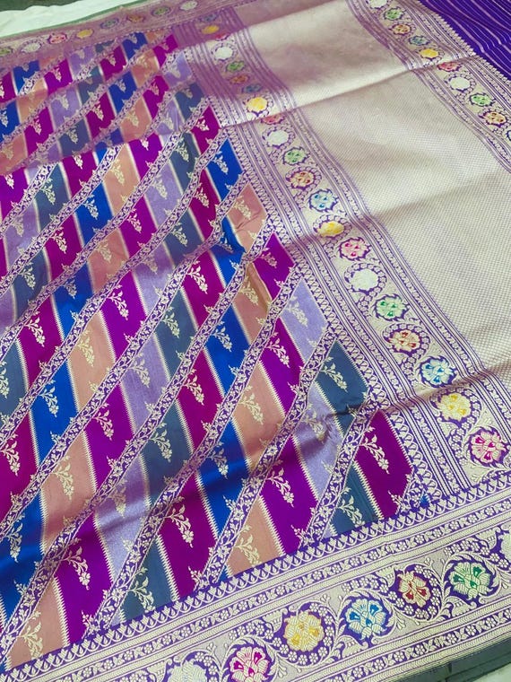 Handloom Katan Silk Wedding Saree, Banarasi Muniya Border