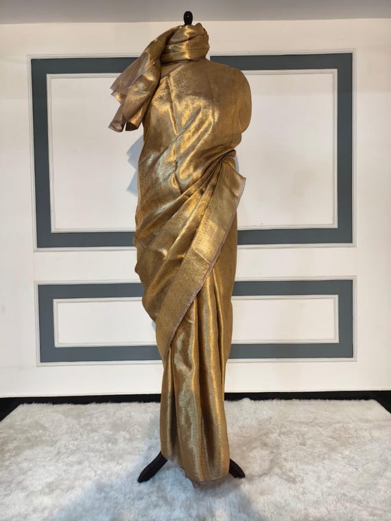 Copper gold tissue Saree, beaded hand work Weaving Handloom exclusive weaving ,banarasi border, silk mark, Manish Malhotra Inspired.