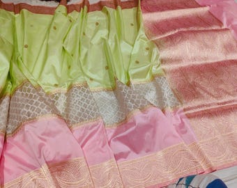 Green Banarasi Handloom Saree | Silver Zari, Pure Silk Wedding Sari