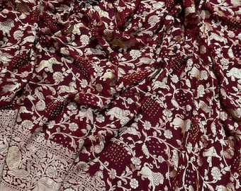 Banarasi Khaddi Bandhej Georgette Saree, Handloom Silk Border