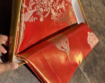 2 Gram blitz orange Gold Kancheepuram Silk Saree: Handloom Zari Bridal Pattu