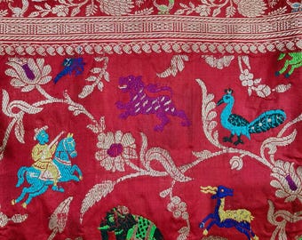 Extraordinary Handcrafted Banarasi Katan Silk Saree, Intricate Meenakari Zari Bridal Celebration Sari Masterpiece