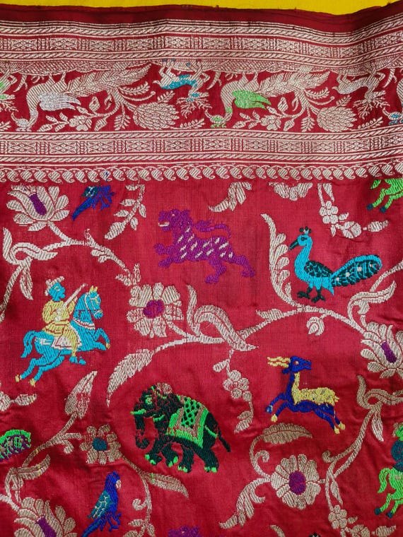 Handloom Katan Silk Wedding Saree, Banarasi Zari Meenakari Weave