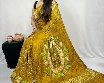 Pure Modal Silk Saree | Tissue Shibori Pallu & Original Hand Bandhej Tie-Dye Wrap