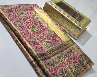 Pink Banarasi Brocade Silk Saree | Gold Zari Traditional Motif | Indian Bridal Trousseau Sari