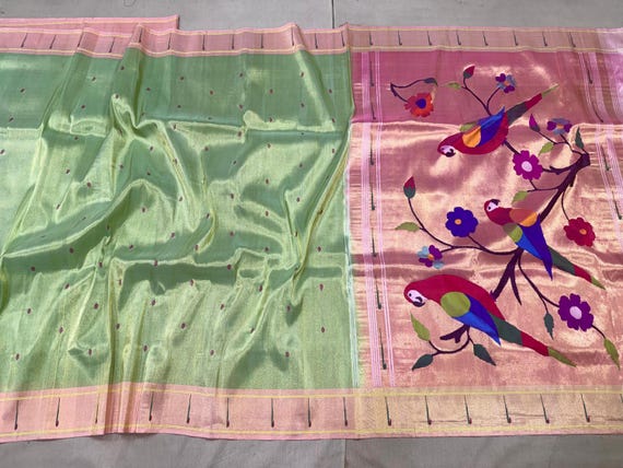 Parrot Kancheepuram Muniya Border Silk Saree | Pure Zari South Indian Wedding Pattu