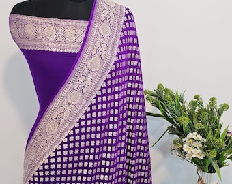 Handloom Banarasi Khaddi Georgette Saree, Pure Soft Chiffon