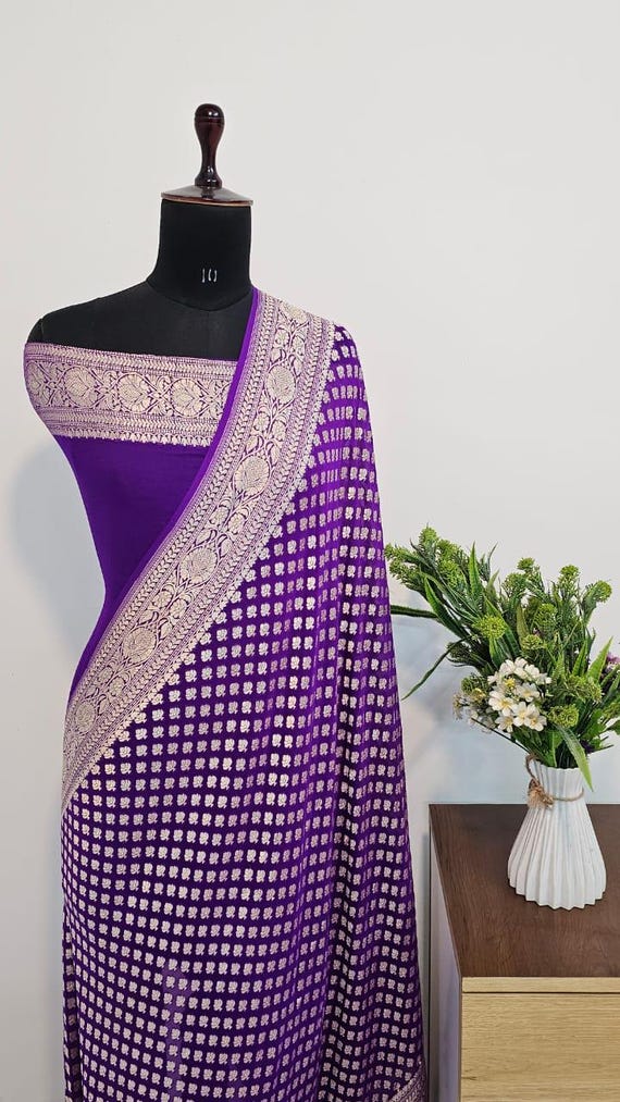 Handloom Banarasi Khaddi Georgette Saree, Pure Soft Chiffon