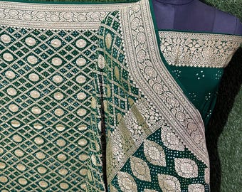 Handloom Banarasi Khaddi Georgette Bandhej Saree, Silk Border