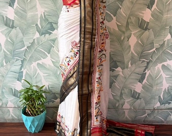 Pure Gadwal Muga Silk Saree | Ganga Jamuna Gold Zari | Kantha Handwork Heritage Wrap