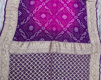 Handloom Bandhej Khaddi Georgette Saree, Banarasi Silk Border