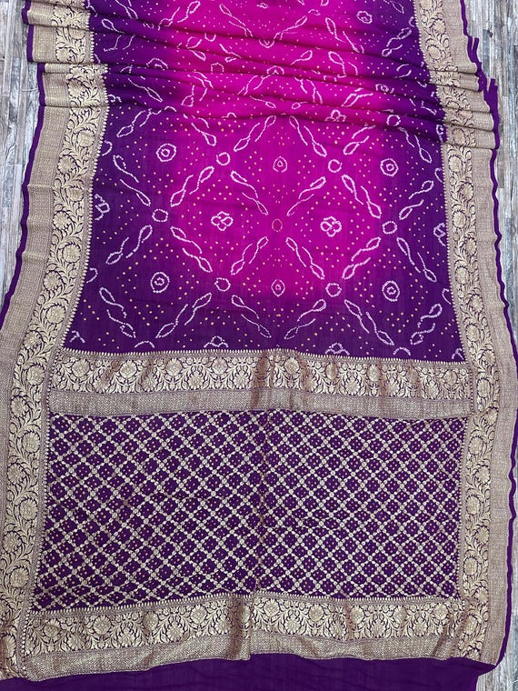 Handloom Bandhej Khaddi Georgette Saree, Banarasi Silk Border