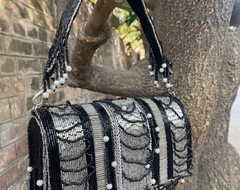 Handmade Beaded Bridal Potli Bag, Luxury Clutch with Pearl Handle