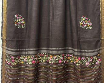 Pure Kota Silk Saree | Hand French Knot Embroidery & Banarasi Zari Border Wrap