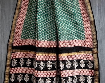Handloom Maheshwari Silk Saree, Abstract Kalamkari Floral Print