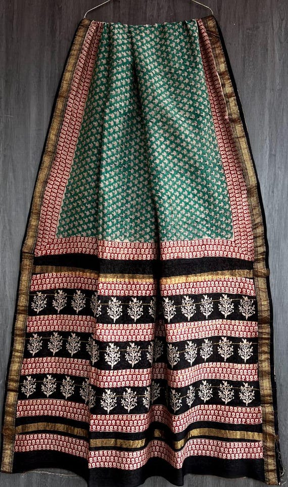 Handloom Maheshwari Silk Saree, Abstract Kalamkari Floral Print