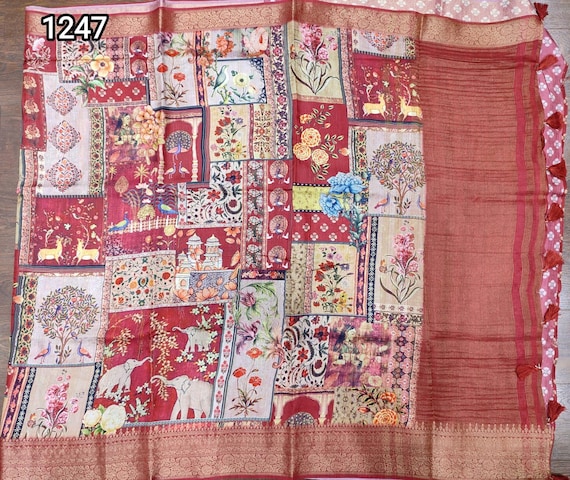 Muga Silk Saree, Kalamkari Floral Handloom, Patola Wedding Saree