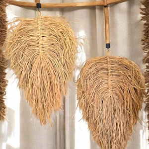 Handmade Raffia Wall Hanging: Bohemian Decor, Natural Fiber Art (15.7 x 25.5 Inch)