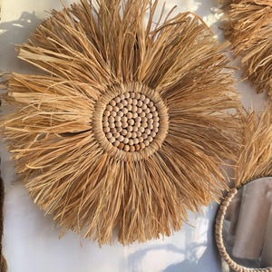 Handcrafted Raffia Wall Decor: Boho Bead Mirror Set