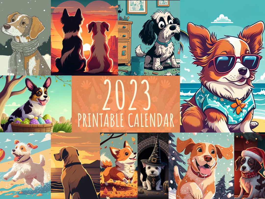 2023 Illustrated Dog Calendar Printable A4 & Letter Size Etsy