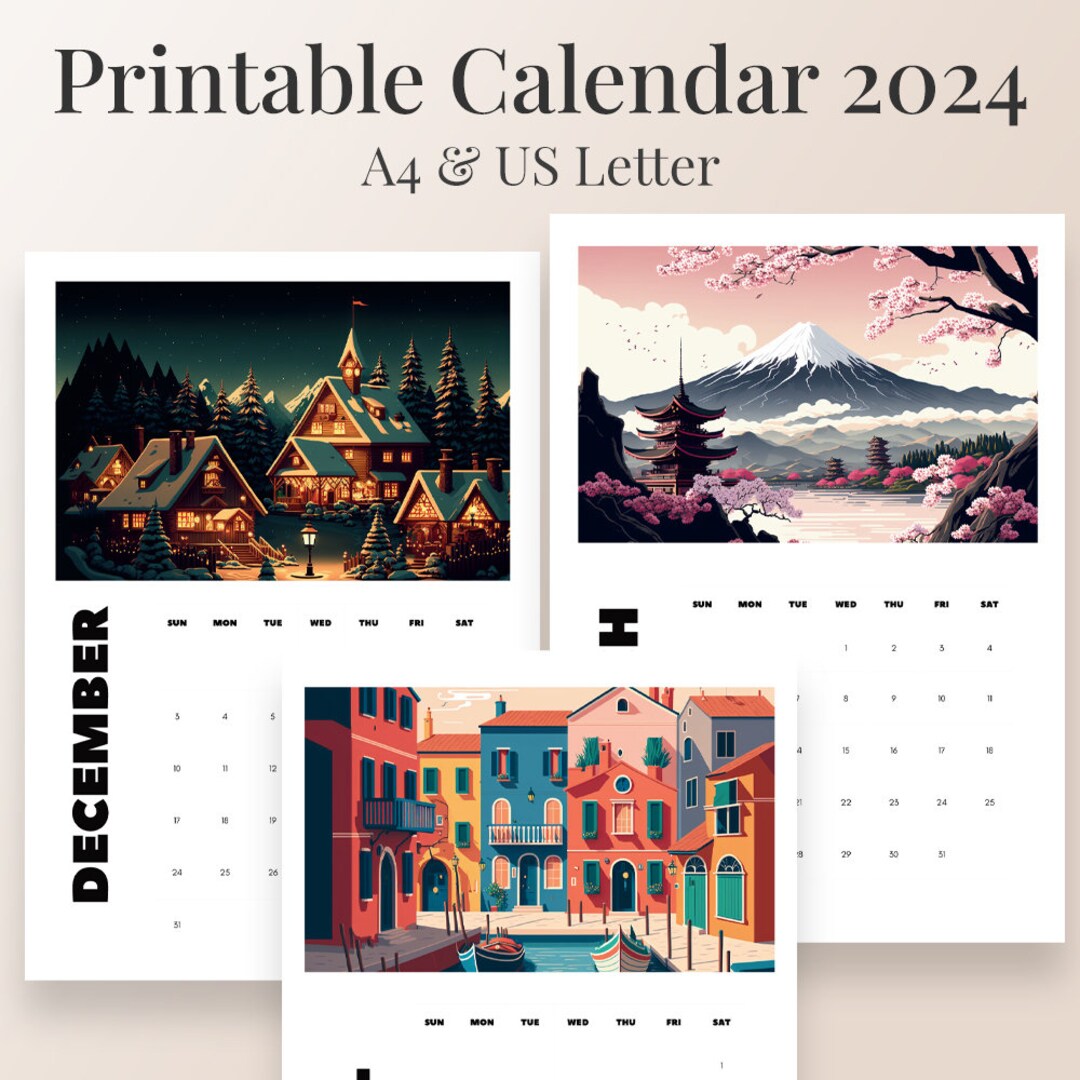 2024 Illustrated Calendar Printable A4 & Letter Size - Etsy